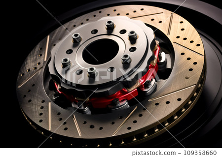 Car brake disc on black background. Close-up. Generative AI. 109358660
