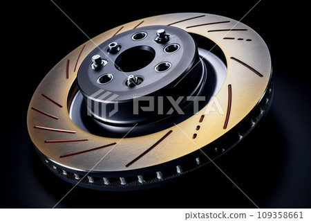 Car brake disc on black background. Close-up. Generative AI. 109358661
