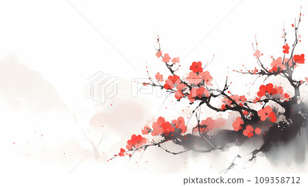 手绘唯美的中国风水墨春天盛开梅花插画 手绘唯美的中国风水墨春天盛开梅花插画 109358712
