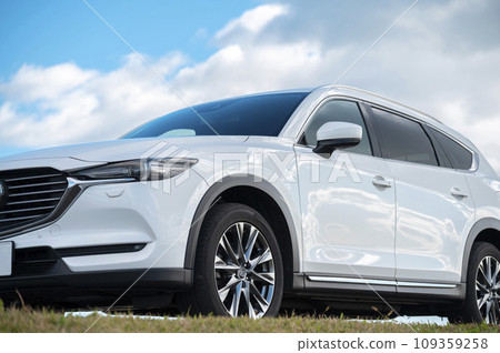 white SUV type passenger car white SUV type passenger car 109359258