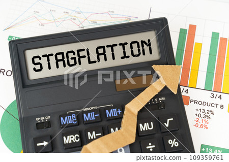 On the business charts there is a calculator on the screen with the inscription - stagflation 109359761