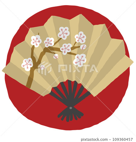 A fan with plum blossoms painted on it A fan with plum blossoms painted on it 109360457