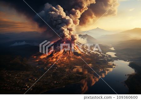 aerial view of a massive volcanic eruption aerial view of a massive volcanic eruption 109360600