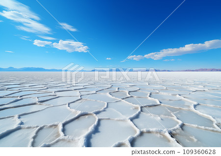 landscape of dry salt lake bed with white cracked surface 109360628