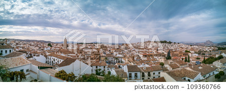 Stunning Aerial View of the Andalusian City of Antequera at Sunset 109360766