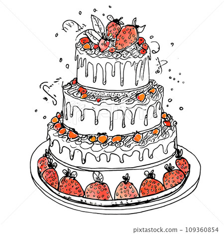 整個蛋糕與草莓素描生成人工智慧 109360854