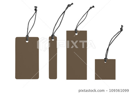 Various shape of blank brown paper label or cloth tag set isolated on white background 109361099