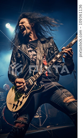 Rocker playing guitar close-up 109361136