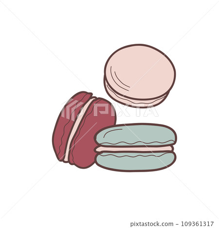 Macaroons vector flat illustration. Sweet french cookies, multicolored isolated on white background. Macaroons vector flat illustration. Sweet french cookies, multicolored isolated on white background. 109361317
