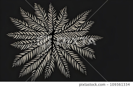 Colorful leaves, grasses and branches in illustrative style on black background - AI generated 109361334