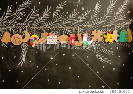 Cardboard toys for the Christmas tree or garland. Creative decorations. Selective Focus Cardboard toys for the Christmas tree or garland. Creative decorations. Selective Focus 109361631