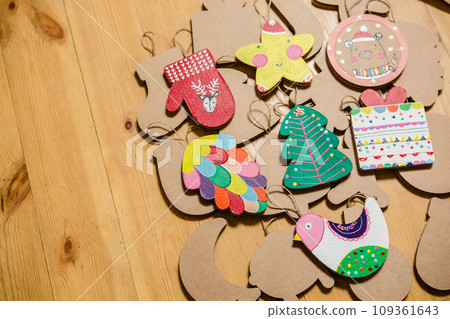 Cardboard toys for the Christmas tree or garland. New year decorations. 109361643