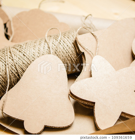 Cardboard toys for the Christmas tree or garland. New year decorations. Cardboard toys for the Christmas tree or garland. New year decorations. 109361659