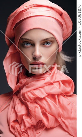Young girls in coral fashionable clothes Young girls in coral fashionable clothes 109361876