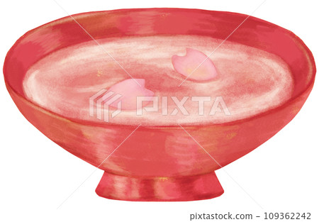A cup with cherry blossom petals floating on it 109362242