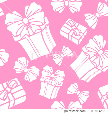 seamless asymmetric pattern of white gift boxes on a pink background, texture, background seamless asymmetric pattern of white gift boxes on a pink background, texture, background 109363235