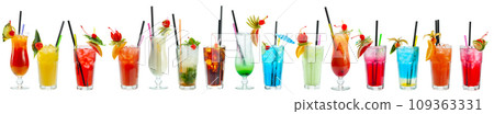 Set of cocktails, soft and long-drinks on a white background. 109363331