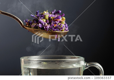 Dried mallow flowers for making herbal tea. Dried mallow flowers for making herbal tea. 109363337