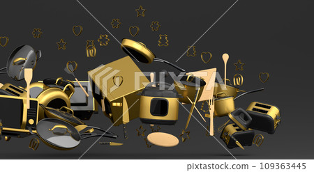 Electric kitchen appliances and utensils for making pastry on black background Electric kitchen appliances and utensils for making pastry on black background 109363445