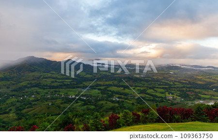 Mountain landscape photo taken on a rainy sunny morning 109363750