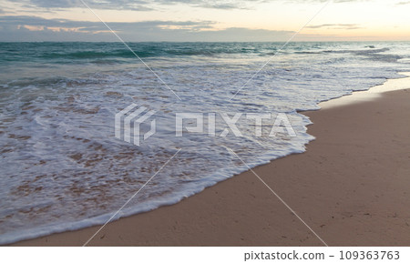 Coastal landscape of an empty beach and shore waves in the morning 109363763