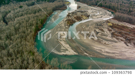 River flow in the Valley. Canadian Nature Landscape. Aerial. 109363798