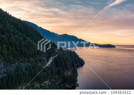 Sea to Sky Highway at Pacific Ocean Coast with Canadian Mountain Landscape. 109363812