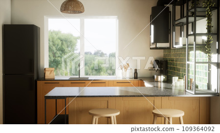 a modern and spacious kitchen. 3D render 109364092