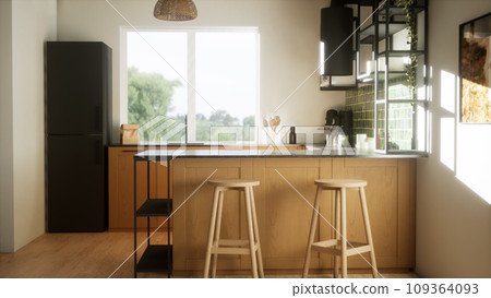 a modern and spacious kitchen. 3D render 109364093