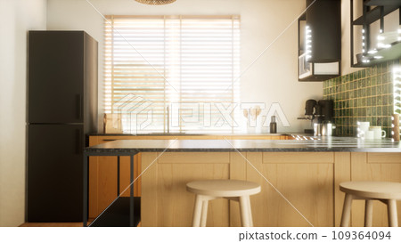 a modern and spacious kitchen. 3D render 109364094