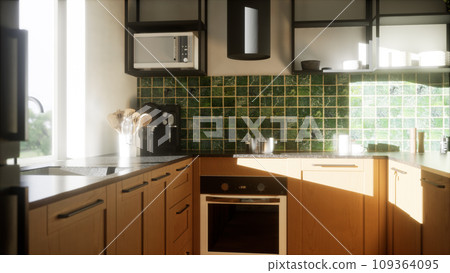 a modern and spacious kitchen. 3D render 109364095