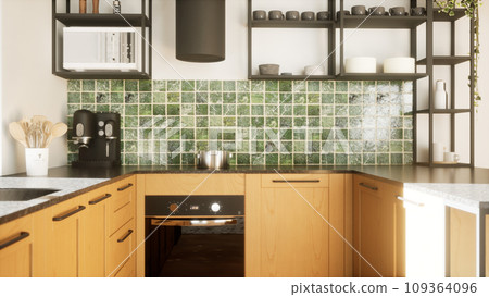 a modern and spacious kitchen. 3D render 109364096