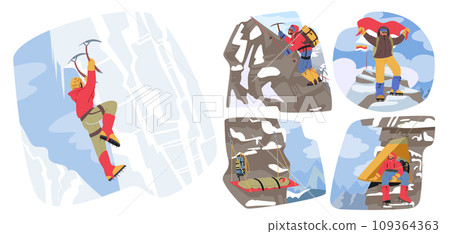 Determined Mountain Climbers Ascend Rocky Peaks, Conquering Challenges With Unwavering Spirit 109364363