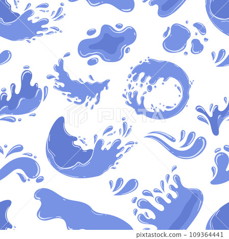 Seamless Pattern Featuring Water Splashes, Blobs, Splatters And Drops In A Dynamic And Refreshing Design 109364441