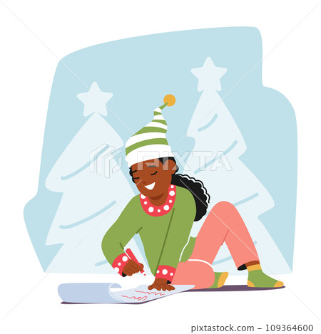 Child Eagerly Writes A Heartfelt Letter To Santa Claus, Sharing her Wishes And Dreams, Little Girl Writing 109364600