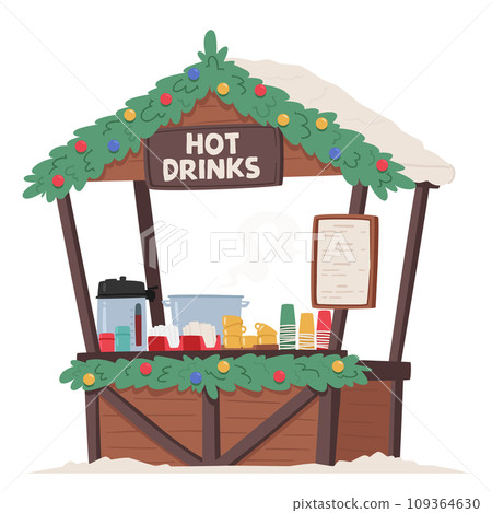 Festive Christmas Fair Stall With Colorful Gifts, Souvenirs, Twinkling Lights, And Holiday Decorations, Exuding Warmth 109364630