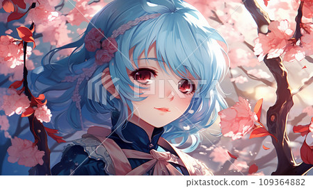cute anime girl with blue hair from the cartoon.Generative AI 109364882