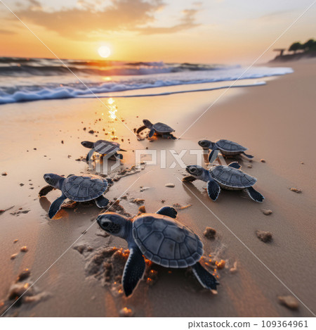 baby sea turtle on beach running towards the ocean baby sea turtle on beach running towards the ocean 109364961