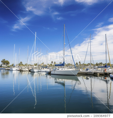 sailboats anchored in a harbor on a sunny day sailboats anchored in a harbor on a sunny day 109364977