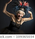 lifestyle photo humor an elderly old dancer with funny hat 109365034