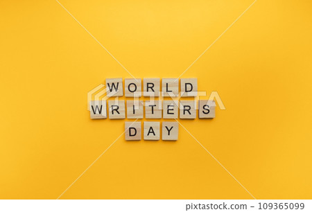 On March 3, World writers day, a minimalistic banner with an inscription in wooden letters 109365099