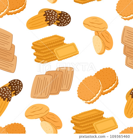 Delightful Seamless Pattern Adorned With An Array Of Scrumptious Cookies, Creating A Sweet And Inviting Design Delightful Seamless Pattern Adorned With An Array Of Scrumptious Cookies, Creating A Sweet And Inviting Design 109365460
