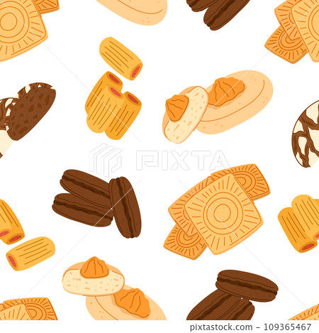 Seamless Pattern Featuring Delightful Array Of Intricately Decorated Cookies, Creating A Sweet And Festive Design 109365467