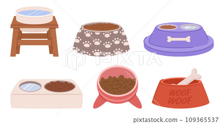 Set Of Vibrant Pet Food Bowls, Each Adorned With Playful Patterns And Colors, Creating Delightful Feeding Station Set Of Vibrant Pet Food Bowls, Each Adorned With Playful Patterns And Colors, Creating Delightful Feeding Station 109365537