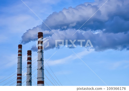 Air pollution. Thick smoke from chimneys 109366176