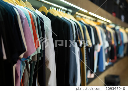 Men clothes in modern garments shop 109367048