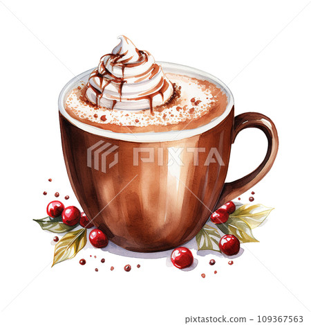 cup of hot chocolate with whipped cream. AI generated image 109367563