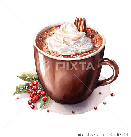 cup of hot chocolate with whipped cream. AI generated image 109367564
