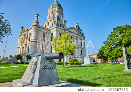1861 to 1865 cannon in front of Whitley County Courthouse on gorgeous summer day 109367613