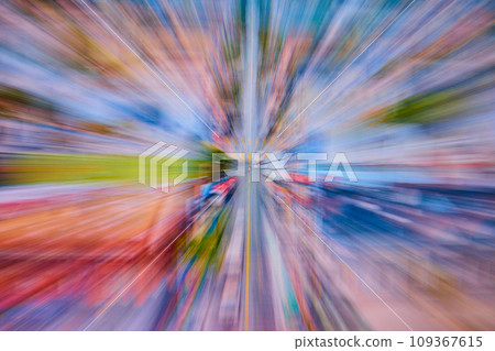 Abstract art blur with colorful blocks in burst of color from center Abstract art blur with colorful blocks in burst of color from center 109367615